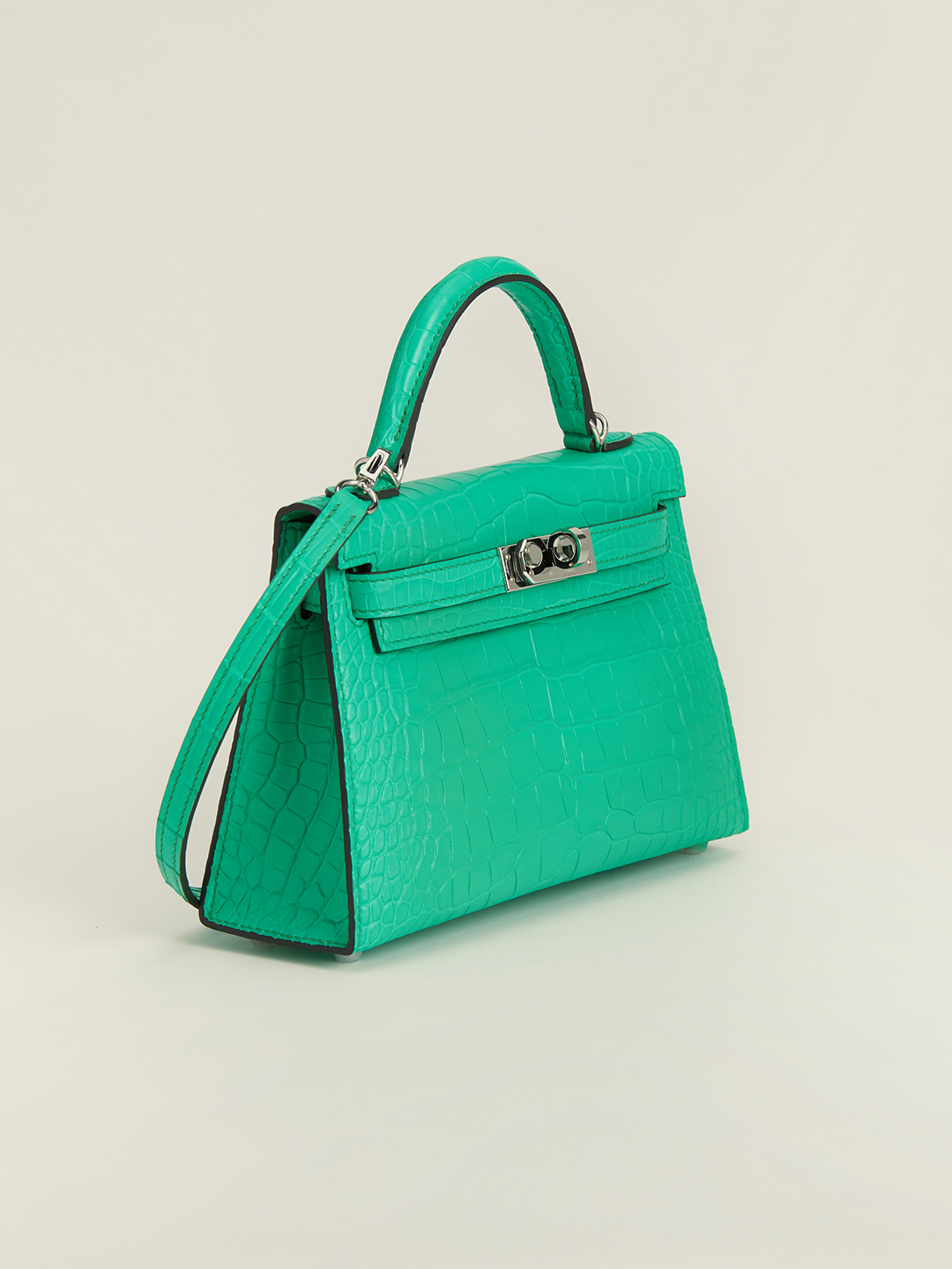 Hermes Kelly Mini II Bag 19CM In Vert Vertigo Matte Alligator Leather